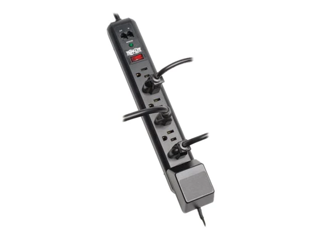 TRIPP LITE TLP76RBTEL SURGE PROTECTOR POWER STRIP 120V RIGHT ANGLE 7 OUTLET RJ11 BLACK