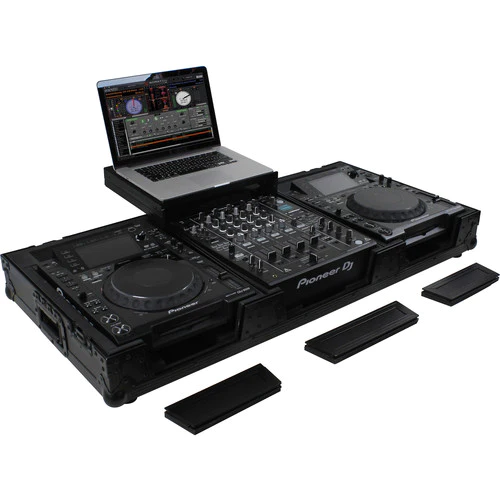 Odyssey BLACK LABEL LOW PROFILE (1-TIER) GLIDE STYLE DJ COFFIN WITH WHEELS FOR 2 LARGE FORMAT CD/DIGITAL