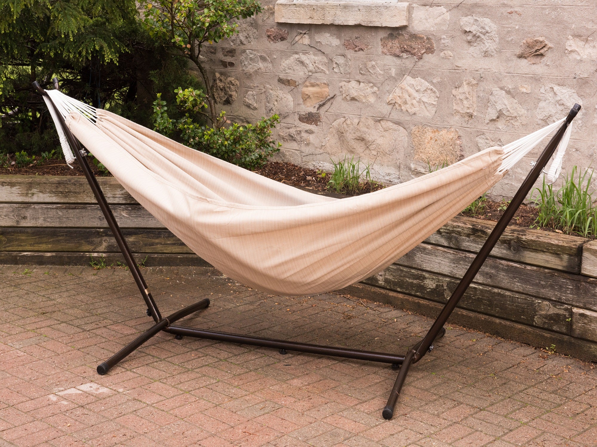 The Hamptons Collection 110” Beige Sunbrella Brazilian Style Hammock with Hammock Stand