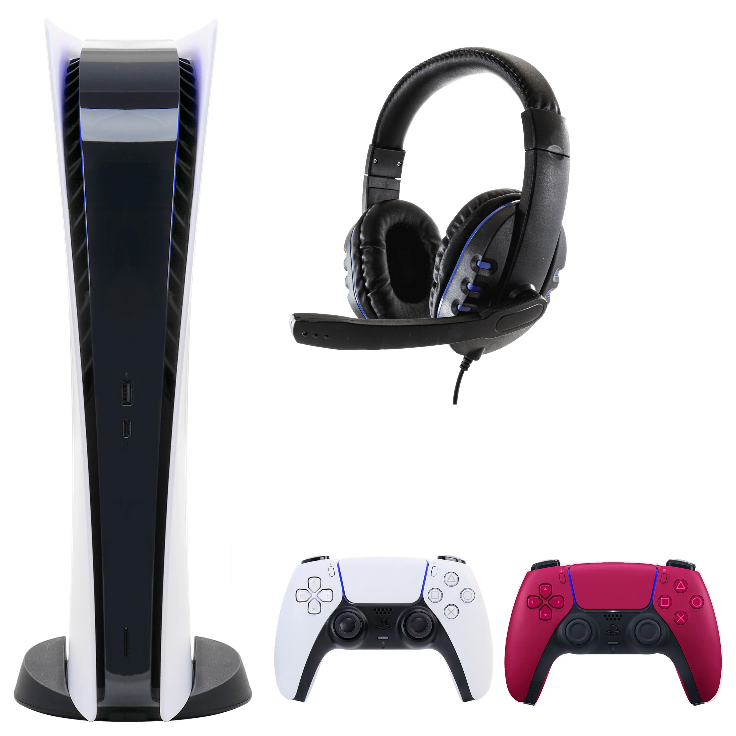 Sony PS5 Digital Console with Extra Red Dualsense Controller and Dual Charging Dock