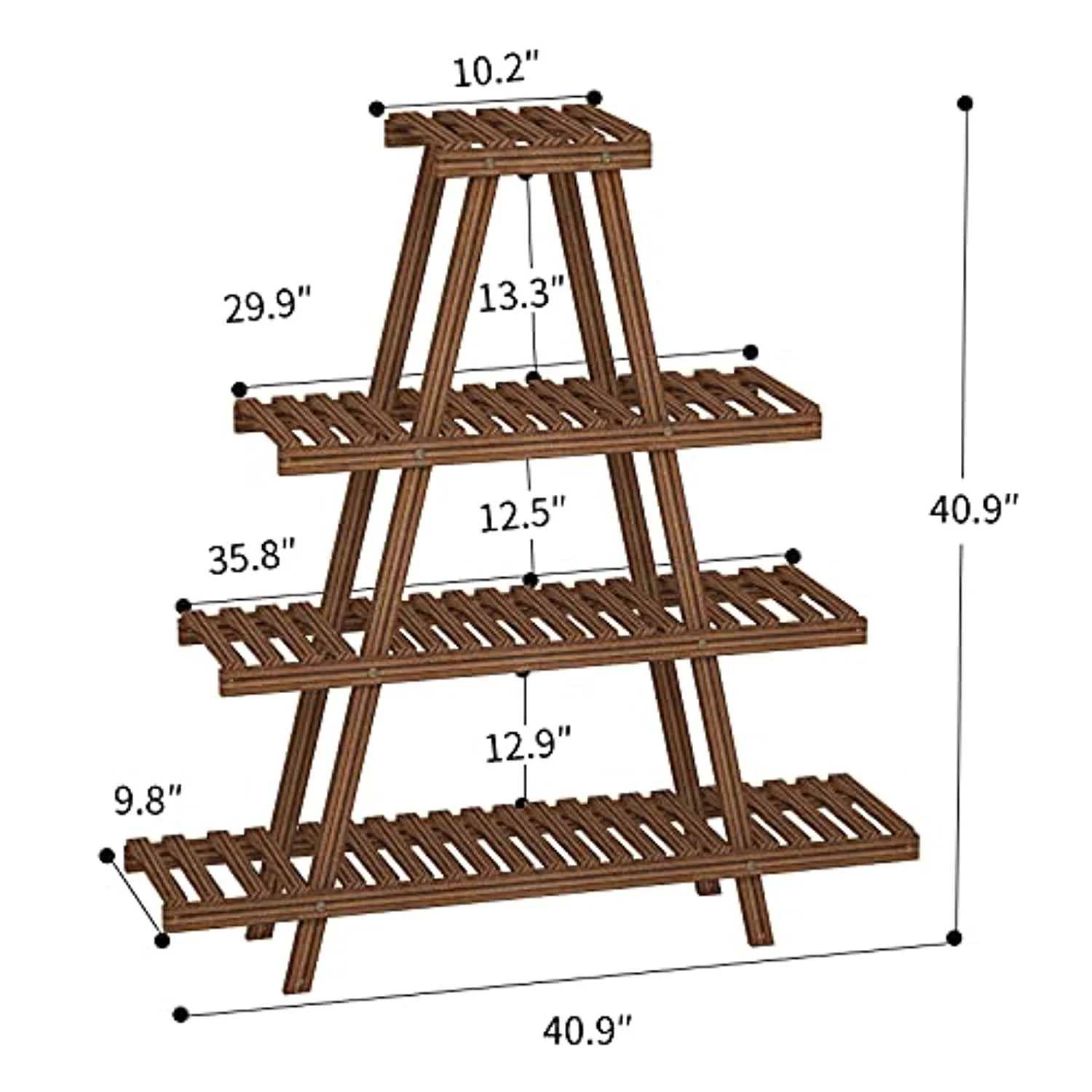 tesouro 4 tier wood plant stand, 12 potted indoor outdoor multiple flower stands holder shelf rack planter display for patio