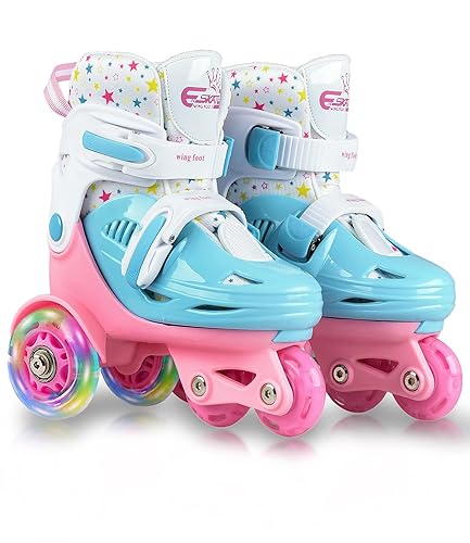 4-Pejiijar Adjustable Roller Skates for Kids Girls Ladies with Light Up Flash LED Wheels(Age 3-9),Fun Illuminating,Three-Point Type Balance
