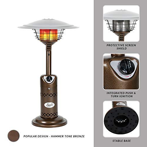 bali outdoors portable patio heater, outdoor propane table top heater, bronze