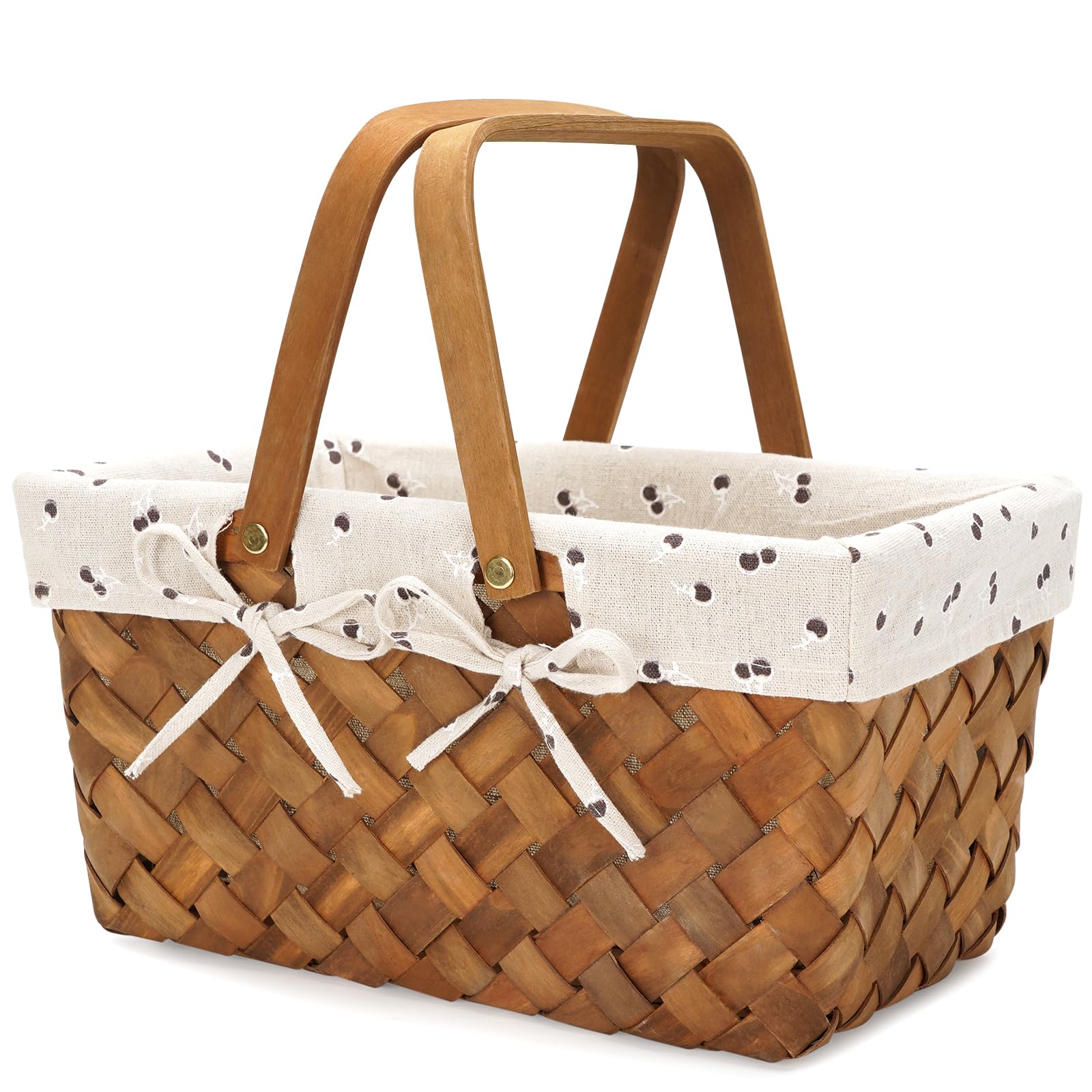 G GOOD GAIN Woodchip Picnic Basket with Double Folding Handles, Hand Woven Easter Eggs and Candy Basket, Bath and Kids Toy Wicker Storage Ba