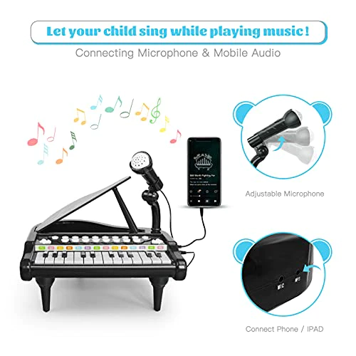 love&a;mini Toy Piano for Kids Birthday Gifts for 1 2 3 4 Year Old Girls Multi-functional Toddler Piano Toy with Microphone and 24 Keys