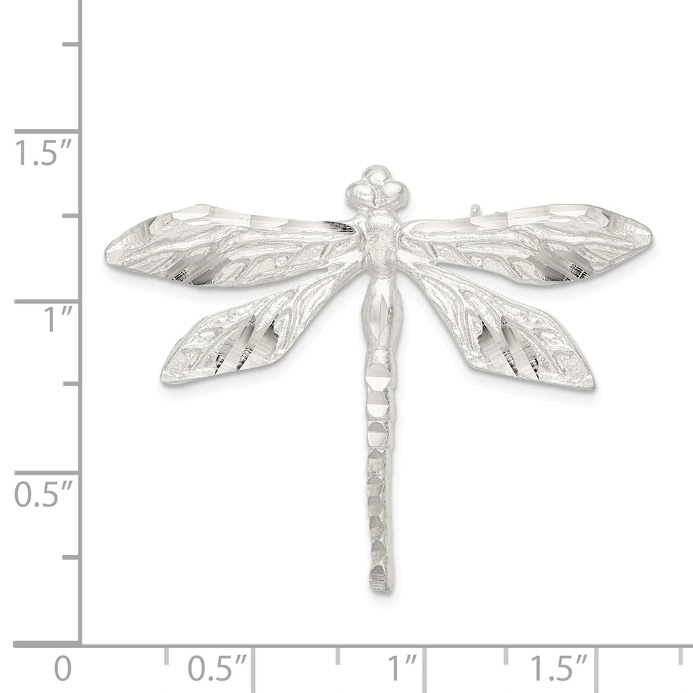 Jewelryweb Sterling Silver Satin Finish Sparkle-Cut Dragon Fly Pin - Measures 36x45mm Wide