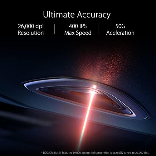 asus rog gladius iii wired gaming mouse | tuned 19,000 dpi sensor, hot swappable push-fit ii switches, ergo shape, rog omni m