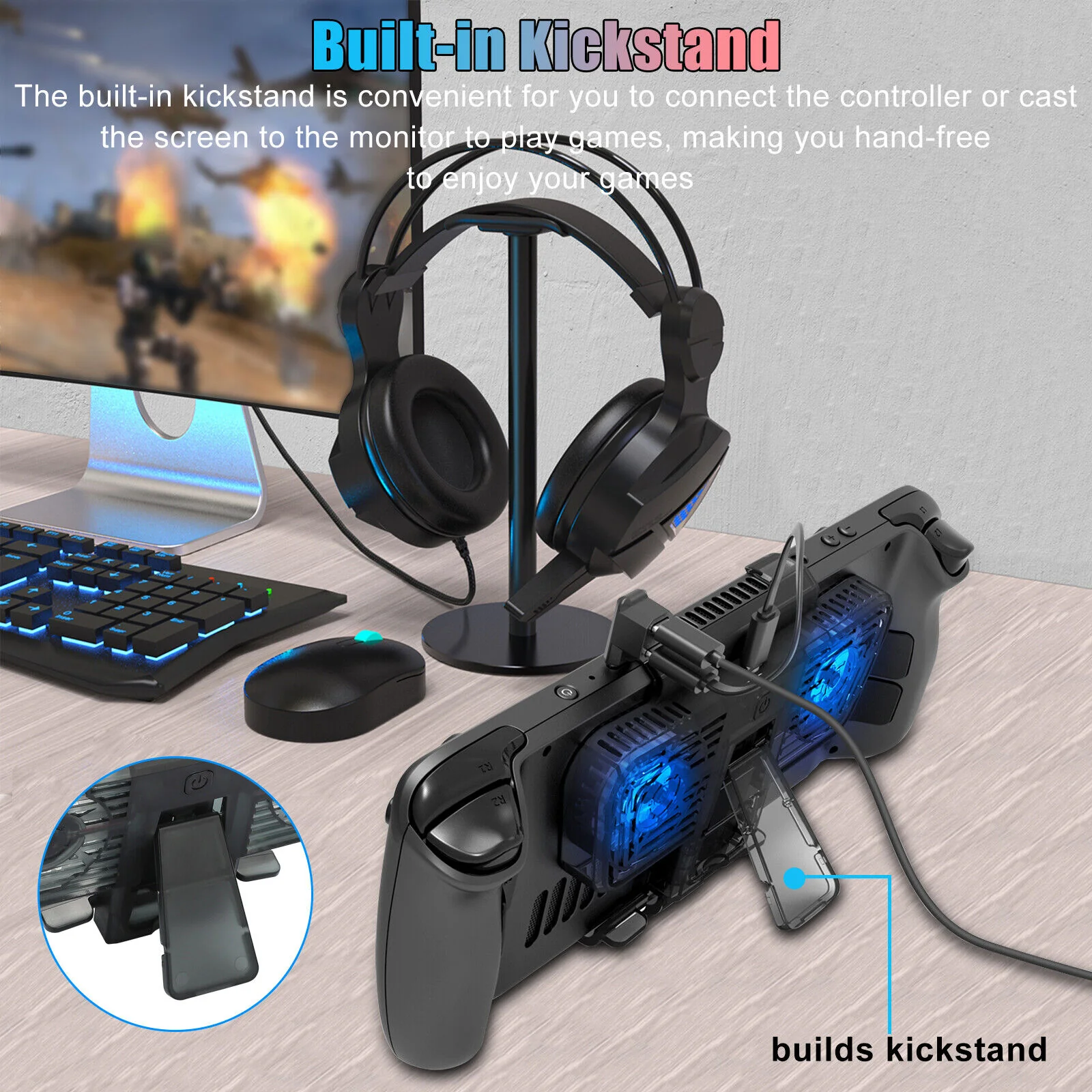 GCP Products Cooling Fan Holder Stand With Kickstand For Steam Deck Cooler System Accessories
