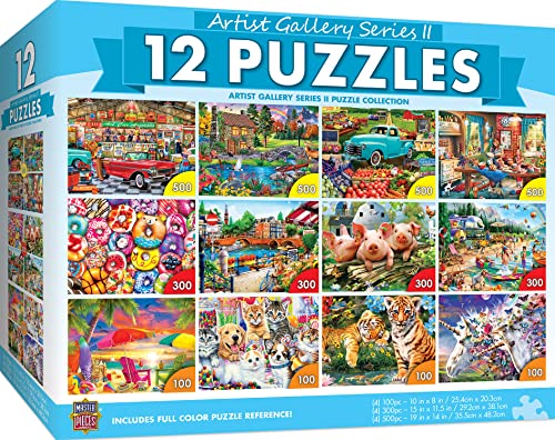MasterPieces 12 Pack Jigsaw Puzzles for Adults, Family, Or Kids - Artist Gallery 12-Pack Bundle
