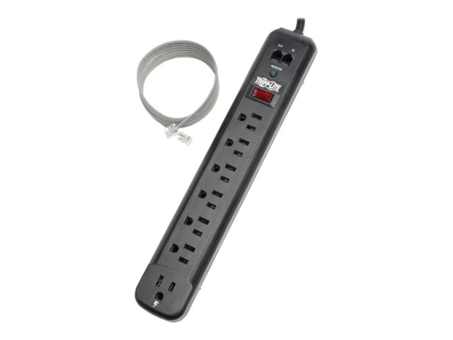 TRIPP LITE TLP76RBTEL SURGE PROTECTOR POWER STRIP 120V RIGHT ANGLE 7 OUTLET RJ11 BLACK
