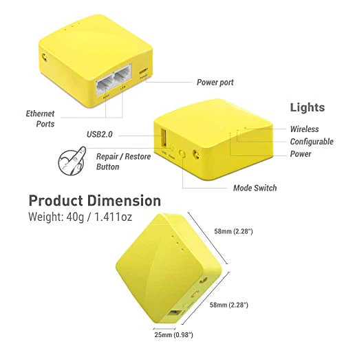 GL.iNet GL-MT300N-V2(Mango) Portable Mini Travel Wireless Pocket VPN Router - WiFi Router/Access Point/Extender/WDS | OpenWrt |