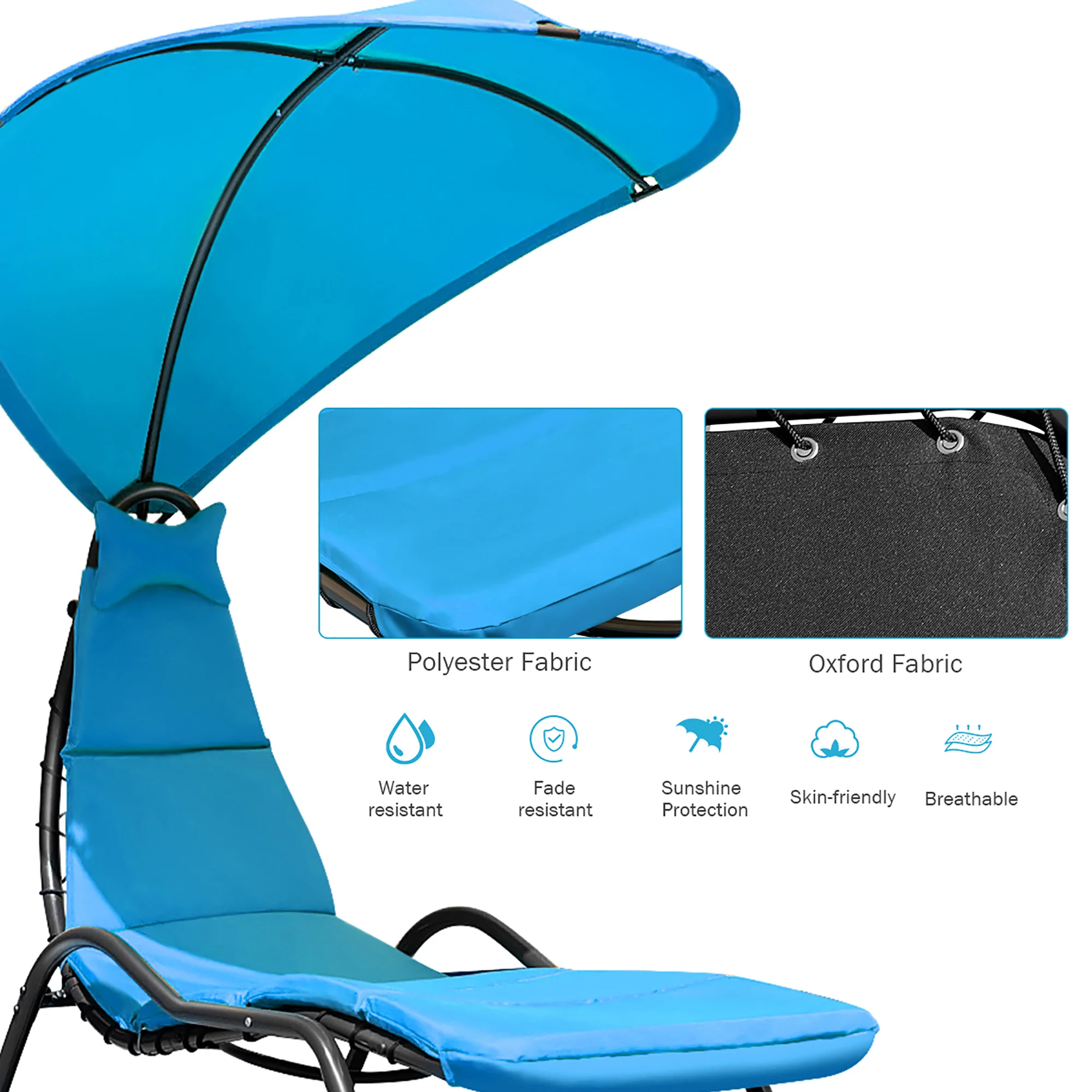 Costway  Hanging Chaise Lounge Chair Swing Canopy Thick Cushion Beige\Turquoise\Orange