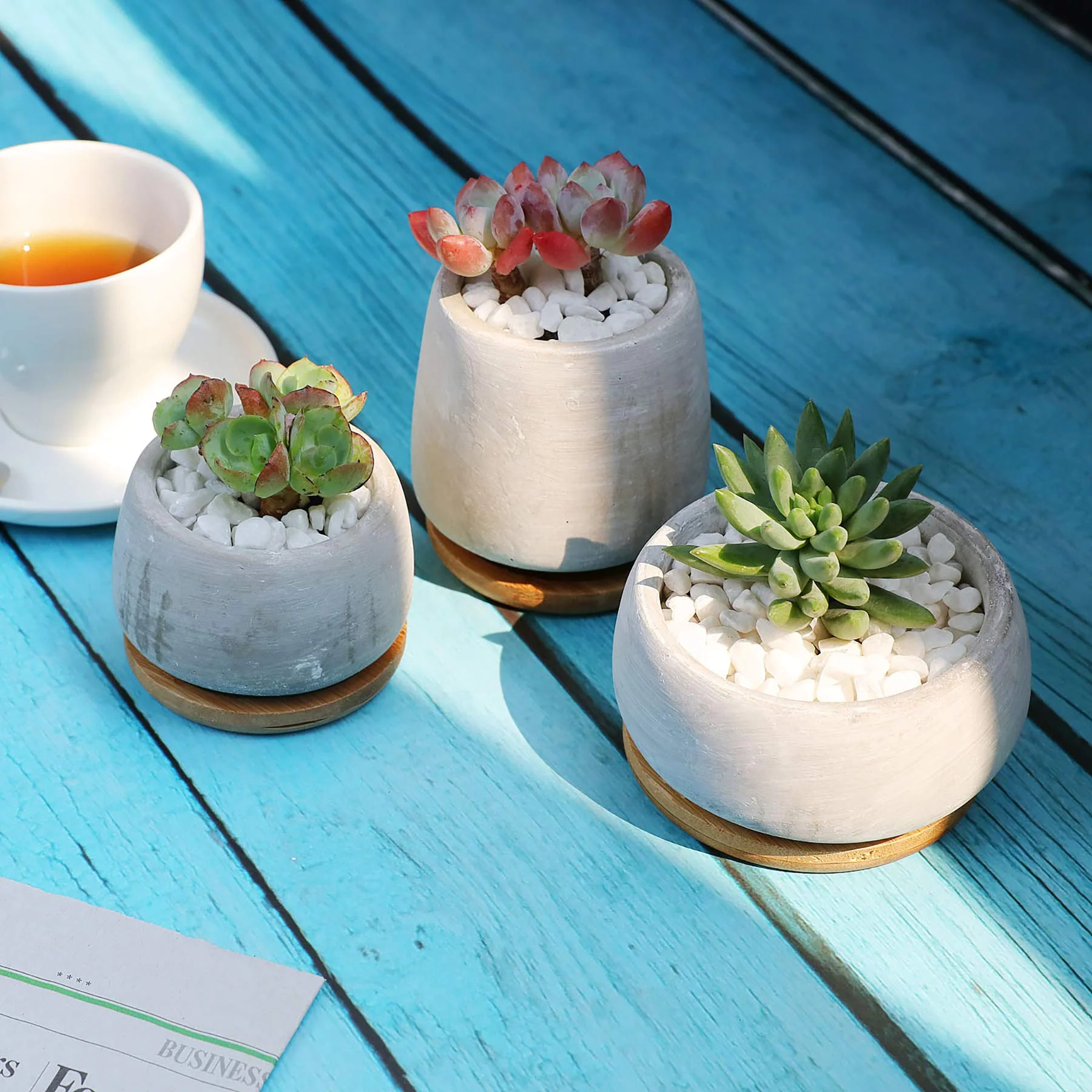 T4U 3 Inch - 4.25 Inch Cement Succulent Cactus Pot, Concrete Planter Pot Container Window Box, Small Clay Pot for Plants Flowers