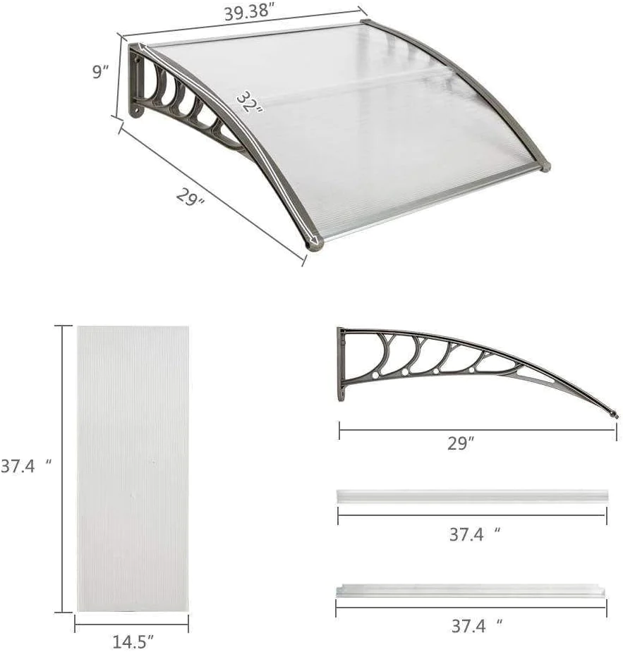 frithjill Door Window Awning, Polycarbonate Cover Rain Sun Shetter Solid Sheet 3 Colors,39.37 x 31.5 Inch