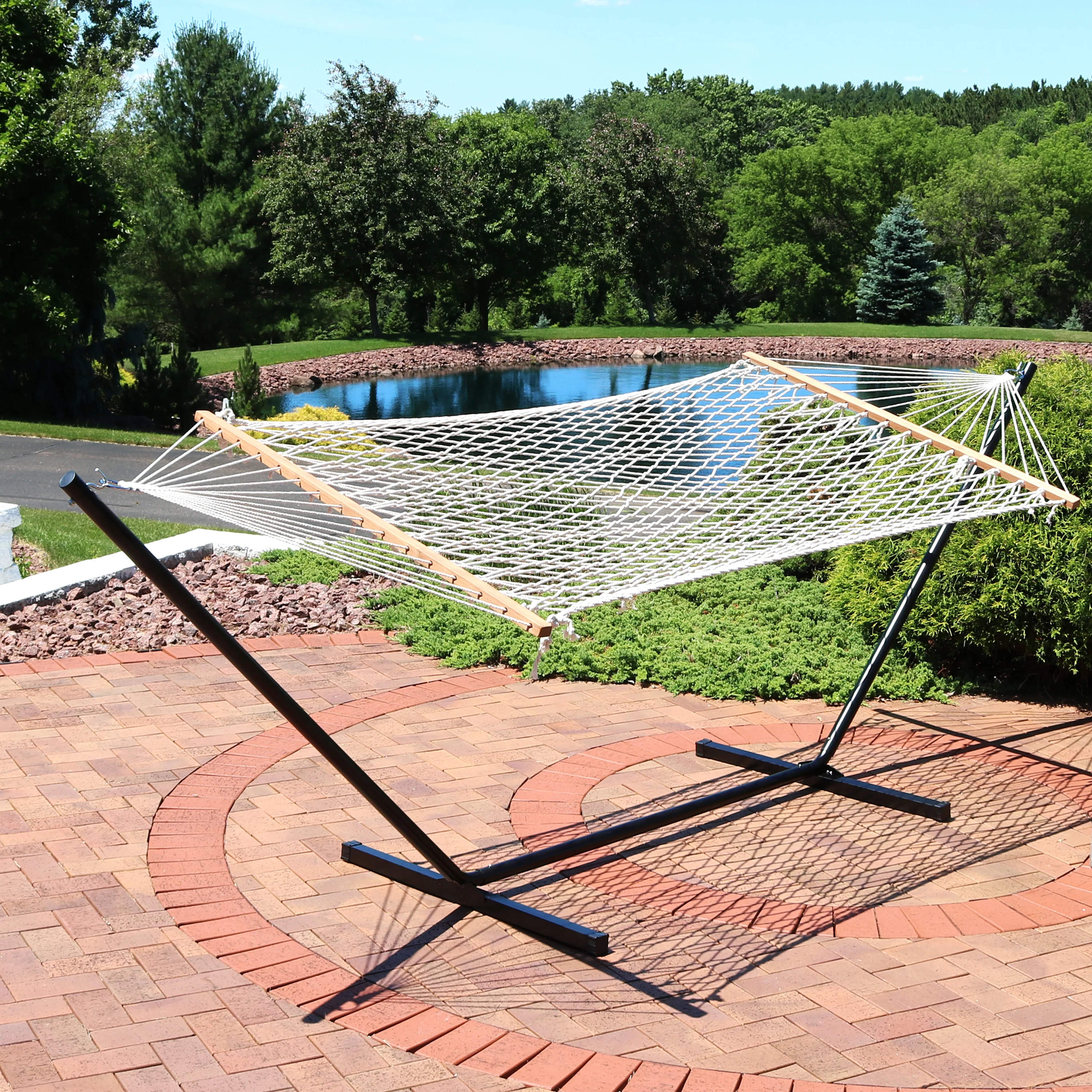 Sunnydaze Decor Cotton Rope Hammock and 12-Foot Stand