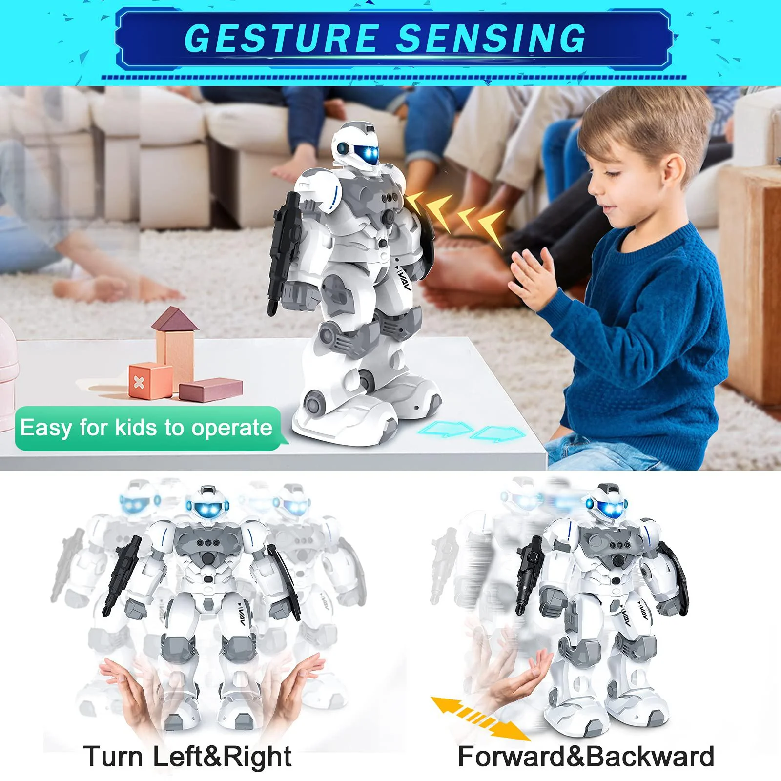 VAV toys for 6-10 year old boys girls, remote control robot gifts for kids, rechargeable intelligent programmable robot toys with