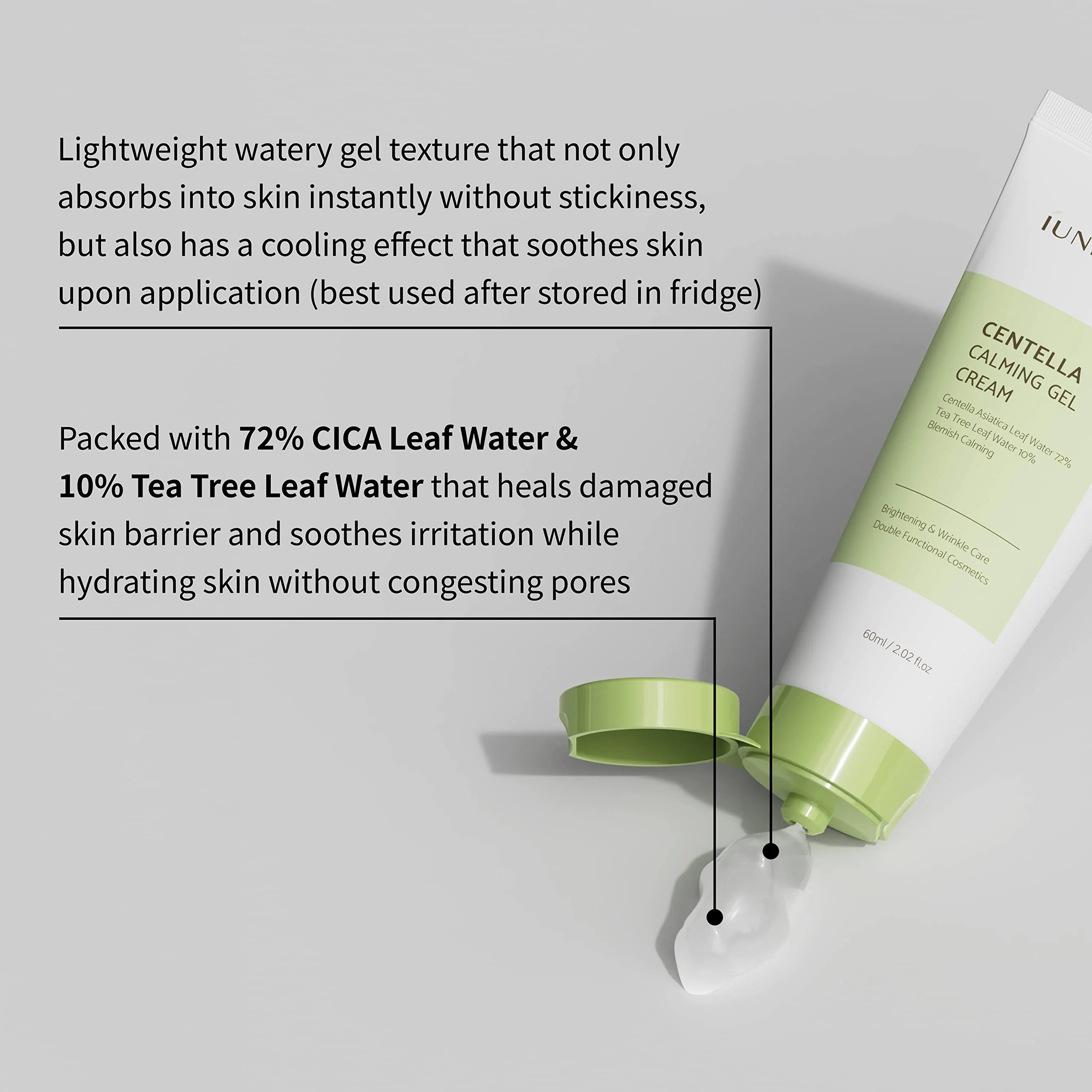 IUNIK Centella Calming Gel Cream Vegan Non-Sticky Face Moisturizer Acne-prone Sensitive Oily Dry Skin Hydrating Plant-based - Ce