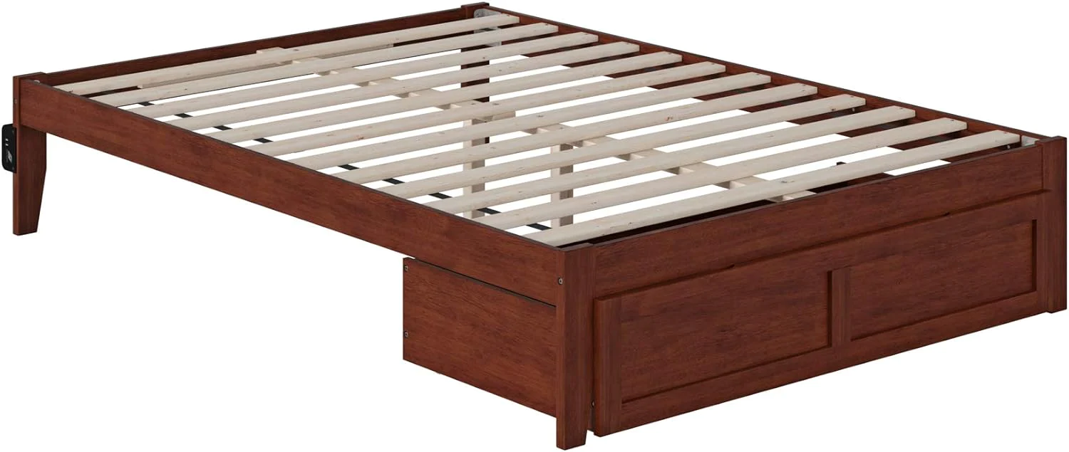 Atlantic Furniture Colorado Solid Wood Full Bed with Foot Drawer in Walnut