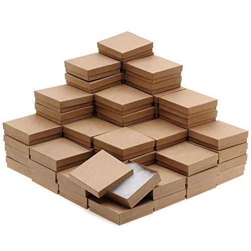 Beadaholique Kraft Brown Square Cardboard Jewelry Boxes 3.5 x 3.5 x 1 Inches (100)