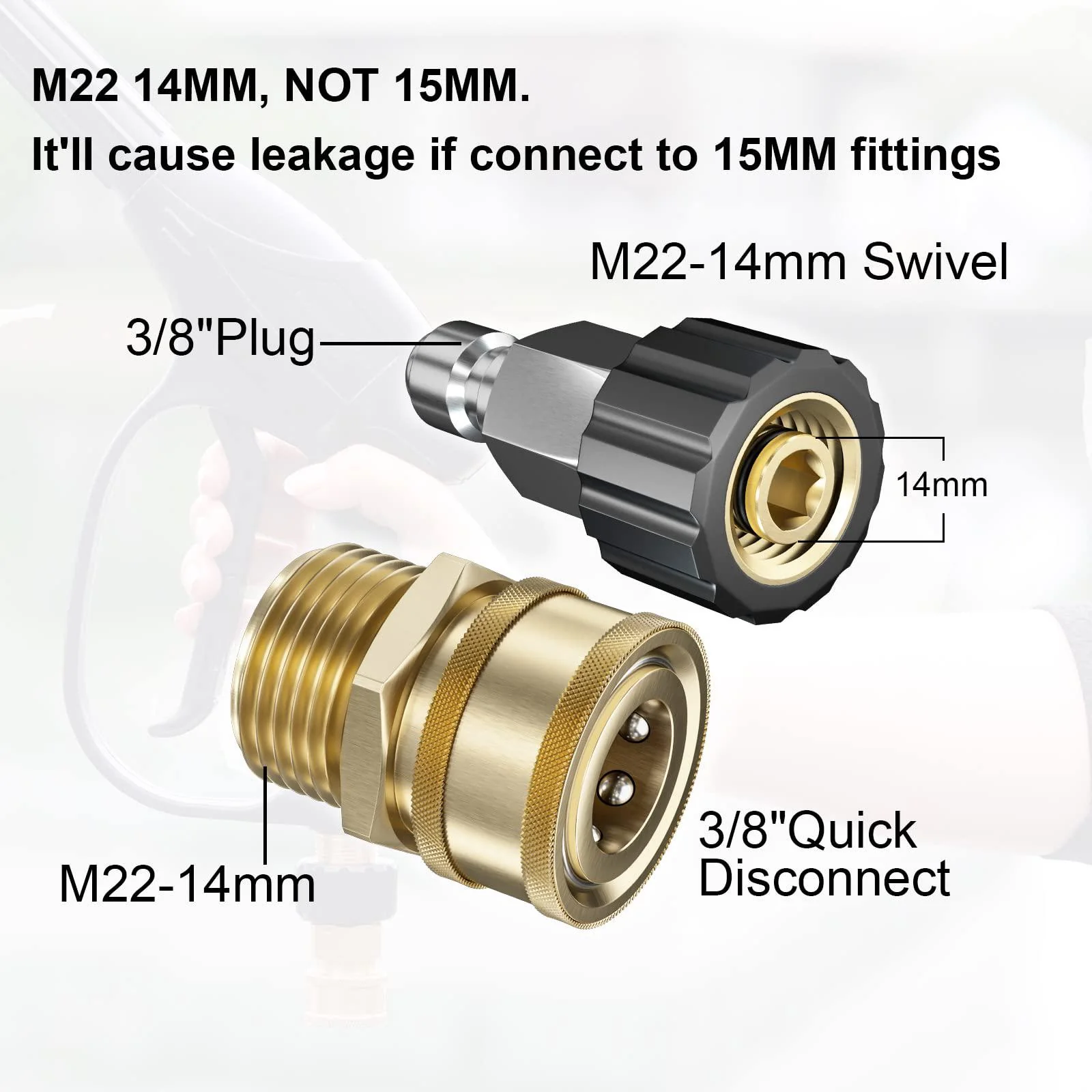 pohir pressure washer adapter set, garden water hose quick connect kit, m22 swivel to 3/8&s;&s; quick connect, 3/4