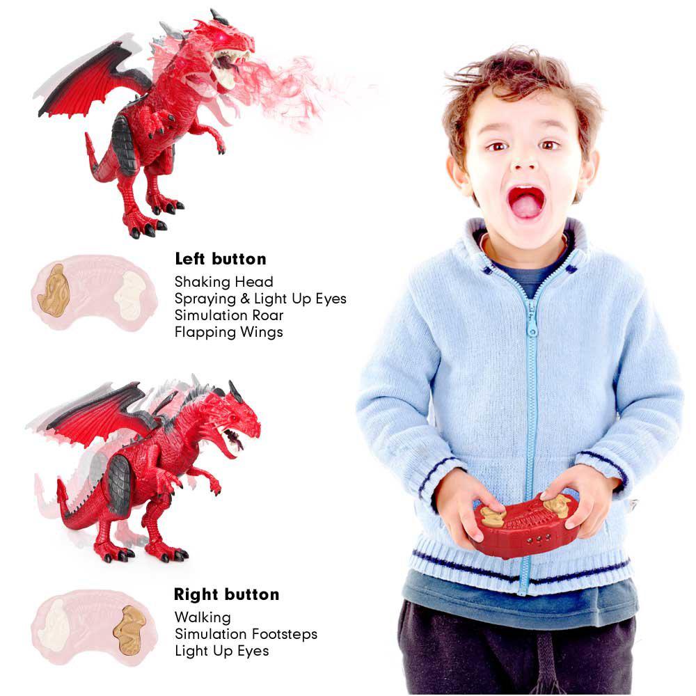 betheaces remote control dinosaur,dragon toy for kids boys girls red dragon figures learning realistic looking large size wit