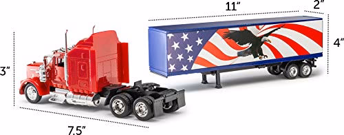 Wheel Master Kenworth W900 Play Toy Tractor Trailer Truck for Kids 1/43 Die Cast Scale, USA Flag and Eagle Design, with Function