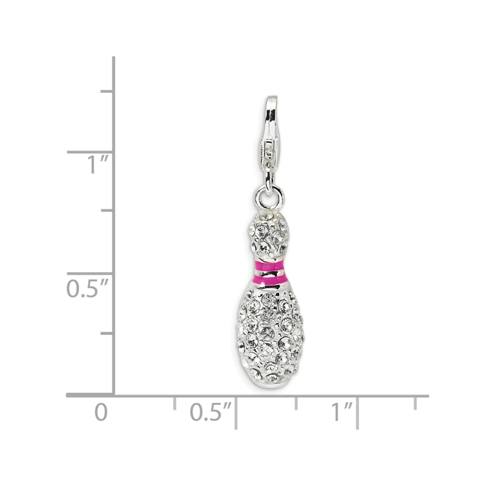 Jewelryweb Sterling Silver 3-D Enameled Bowling Pin With Lobster Clasp Charm - Measures 31x7mm