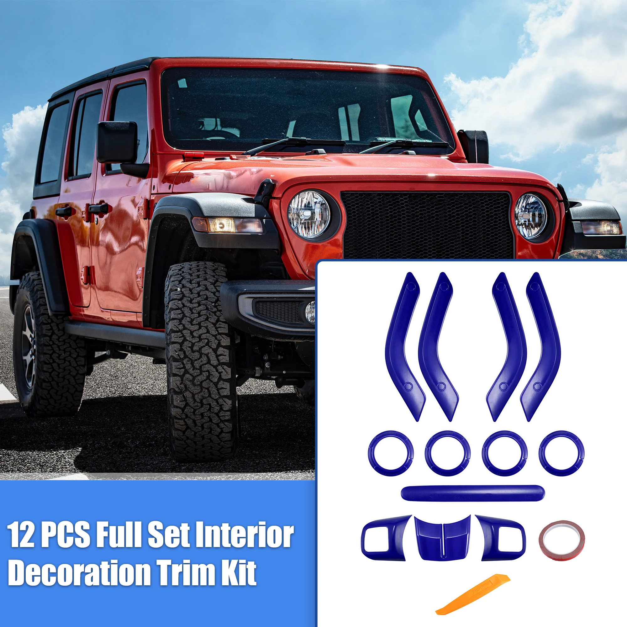 Unique Bargains 12pcs Full Set Interior Decoration Trim Kit for Jeep Wrangler JK 2011-2018 Blue