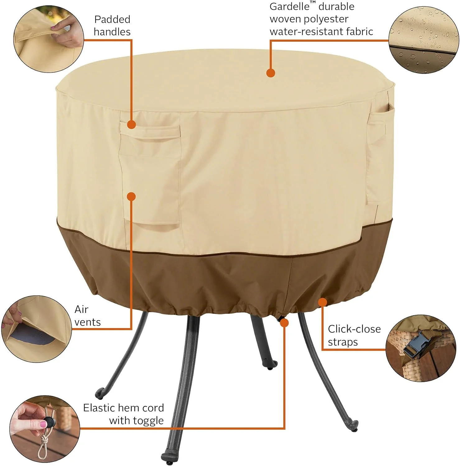 Classic Accessories Veranda Round Patio Table Cover - Durable and Water Resistant Patio Set Cover, Medium (55-568-011501-00)