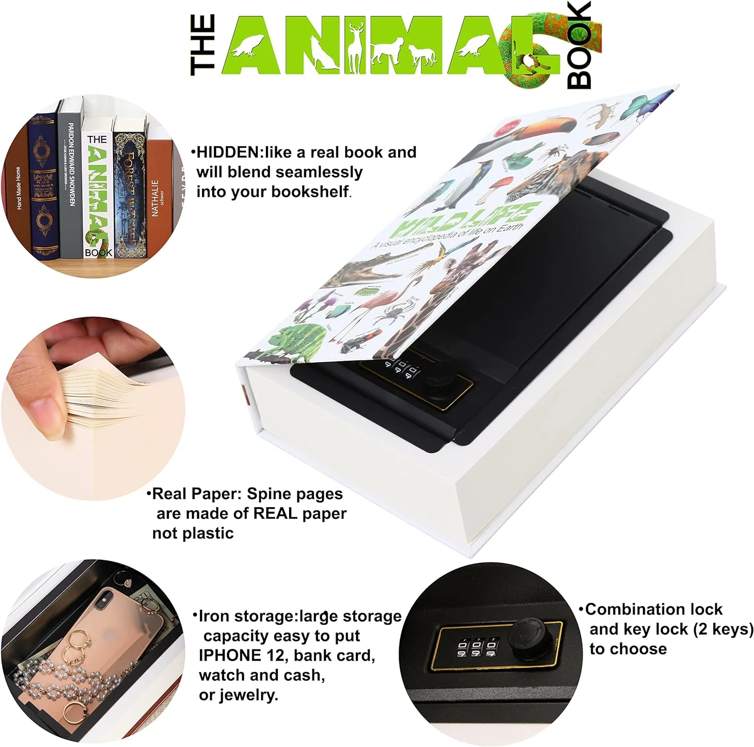 Ulixu Metal Wild Life Diversion Book Safe with Combination Lock,Hidden Safe Secret Storage,Lock Box for Cash Jewelry,9.3&s;&s;x6.1&s;&s;x2.3&s;&s;