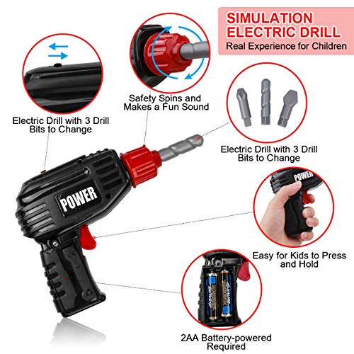 Loyo Kids Tool Set - Pretend Play Construction Toy with Tool Box Kids Tool Belt Electronic Toy Drill Construction Accessories Gi