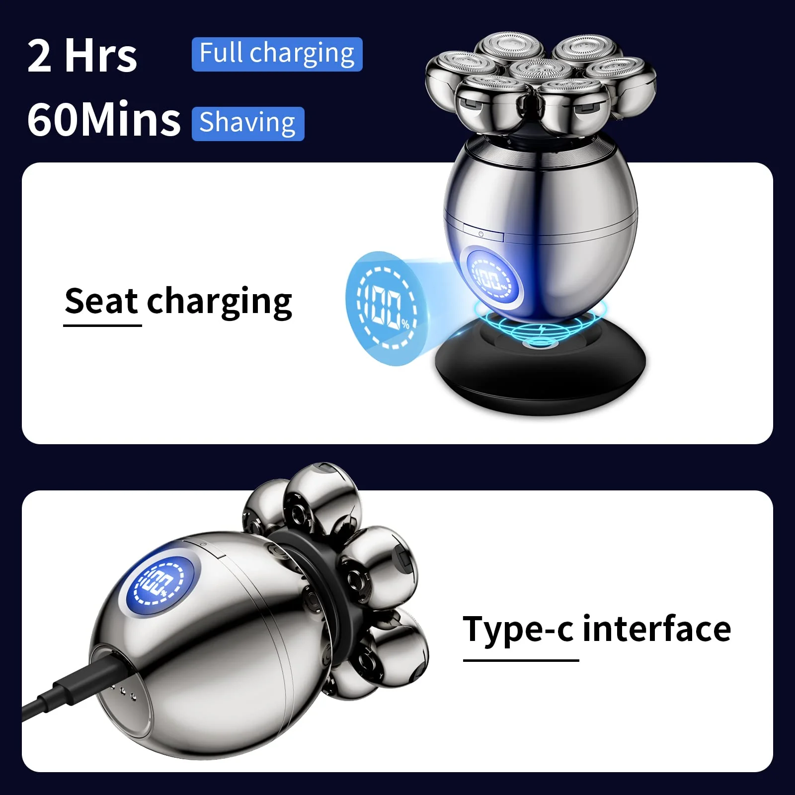 tatayo Electric Bald Head Shaver, Upgrade 5 in 1 Head Shavers for Bald Men, with Nose Hair Sideburns Trimmer, Waterproof Wet/Dry Mens R