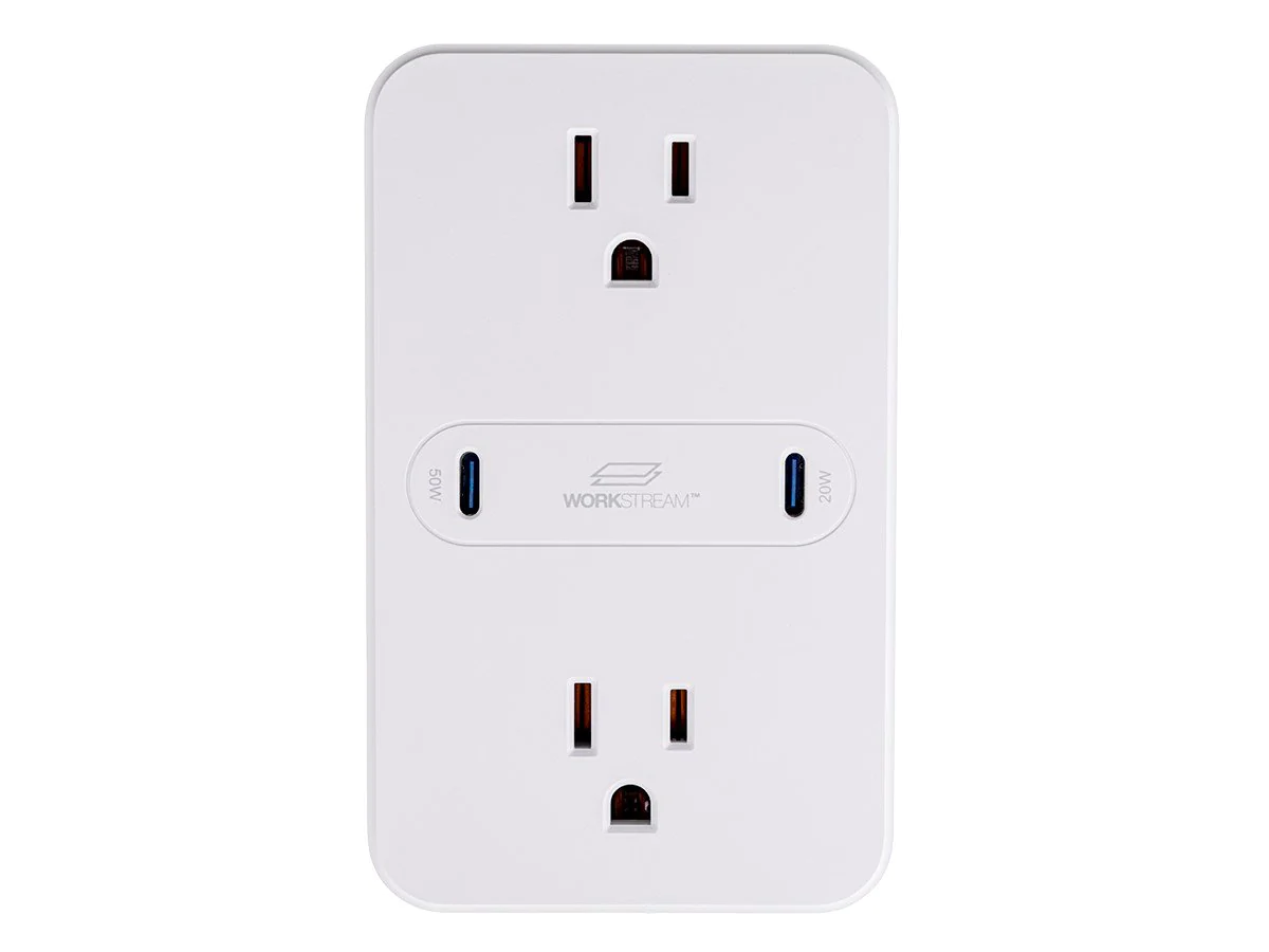 Monoprice 2-Outlet Wall Tap Power Strip w/ USB-C PD 50W + 20W PD Laptops Mobiles