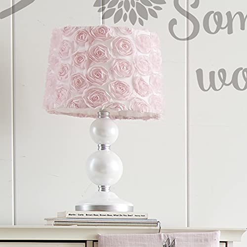 Levtex Baby - Elise Table Lamp - Spindle Base with Pink Rosette Shade Lamp - Nursery Lamp - Base and Shade - Pink, Grey and Whit