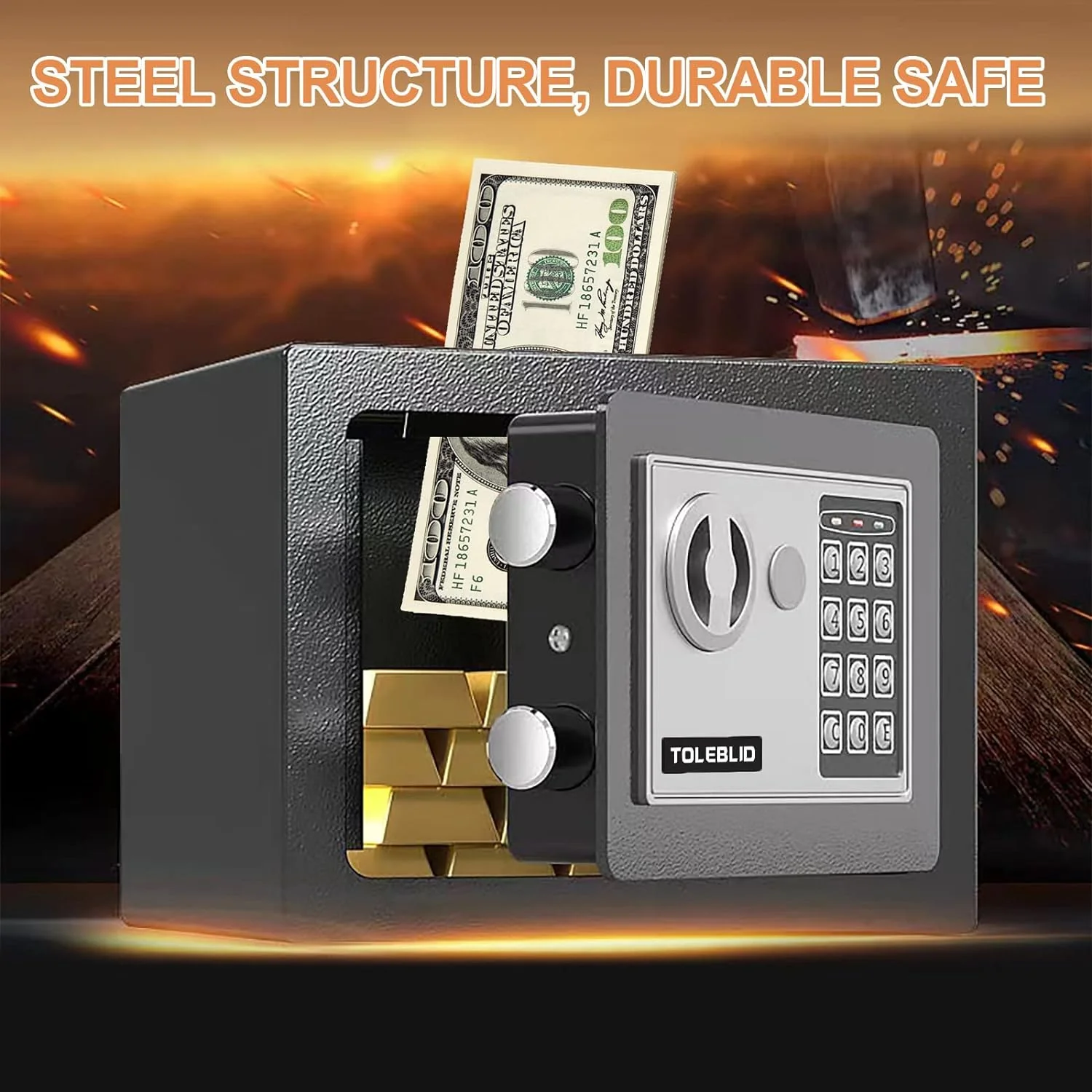TOLEBLID Fireproof Small Safe Box for Money, 0.23 Cu ft Mini Fireproof Safe with Combination Lock, Personal Home Safe for Office Hotels