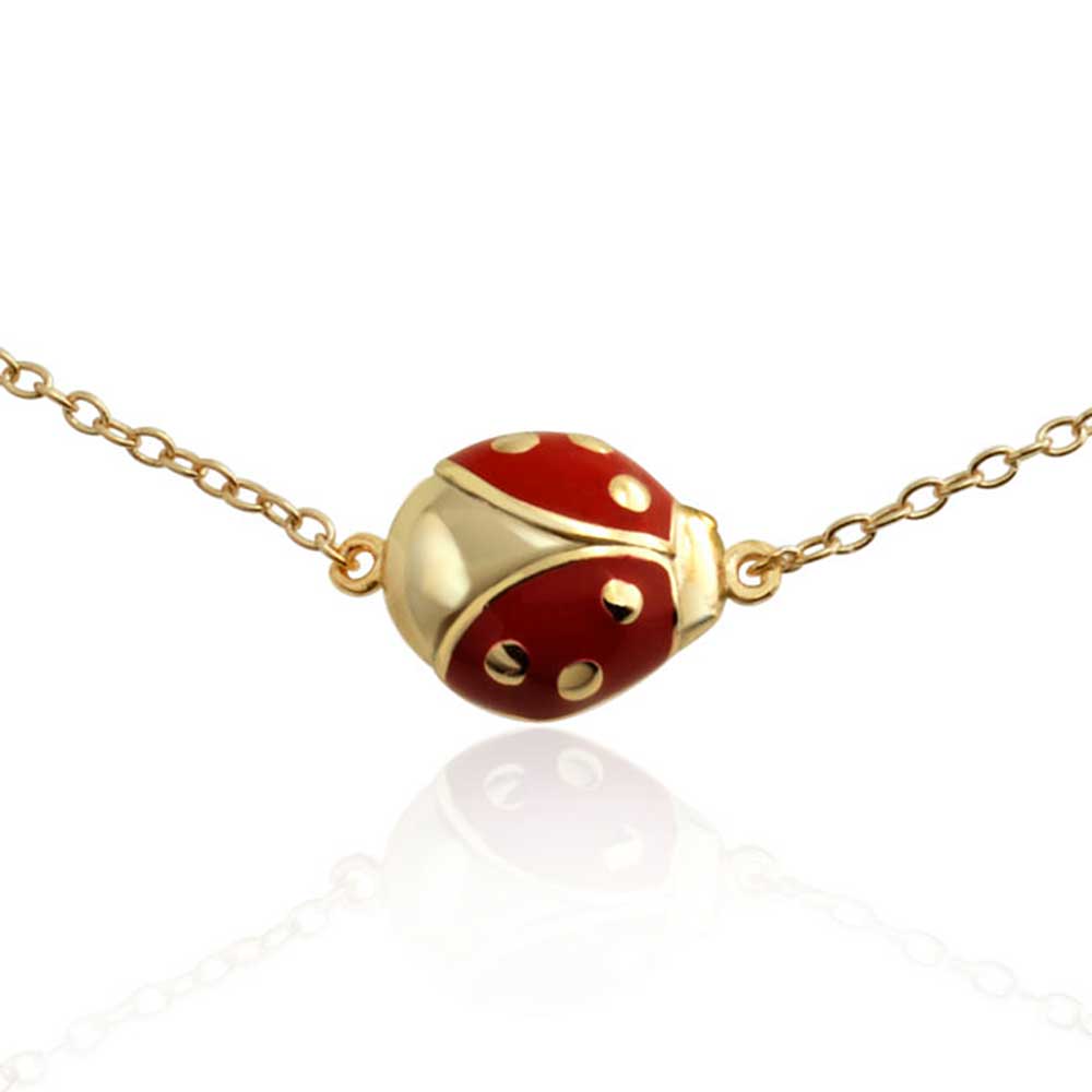bling jewelry Red Ladybug Anklet Ankle Bracelet Gold Plated .925 Sterling Silver