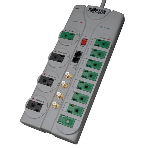Tripp Lite 12 Outlet (8 Energy Saving) Surge Protector Power Strip, 10ft Cord, Right-Angle Plug, Lifetime Warranty &a; $250,000 IN