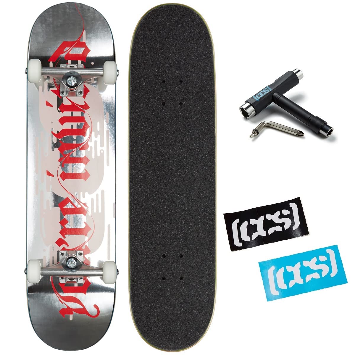 [CCS] Ccs] Youre Invited Skateboard Complete Silver Foil 850 - Maple Wood - Professional Grade - Fully Assembled With Skate Tool And S