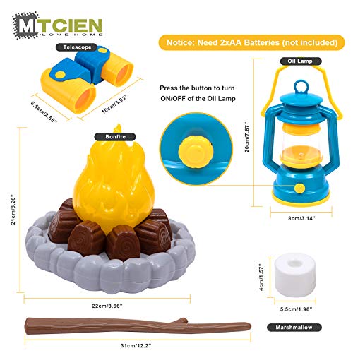 MITCIEN Kids Camping Play Tent with Toy Campfire / Marshmallow /Fruits Toys Play Tent Set for Boys Girls Indoor Outdoor Pretend-