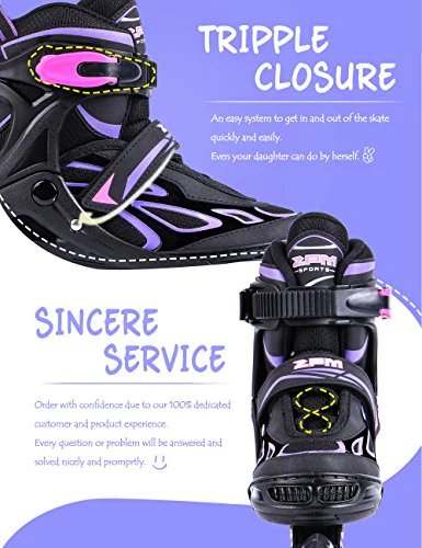 2pm Sports Vinal Girls Adjustable Inline Skates with Light up Wheels Beginner Skates Fun Illuminating Roller Skates for Kids Boy