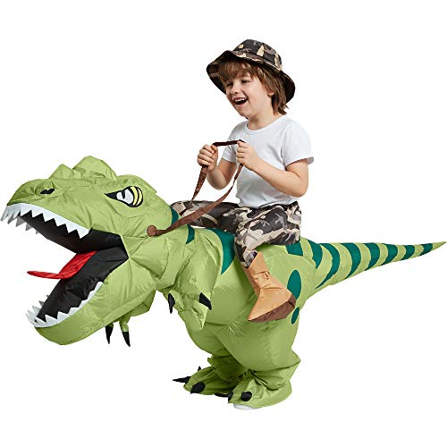 One Casa Inflatable Dinosaur Costume Riding T Rex Air Blow up Funny Fancy Dress Party Halloween Costume for Kids 4-6 Yrs