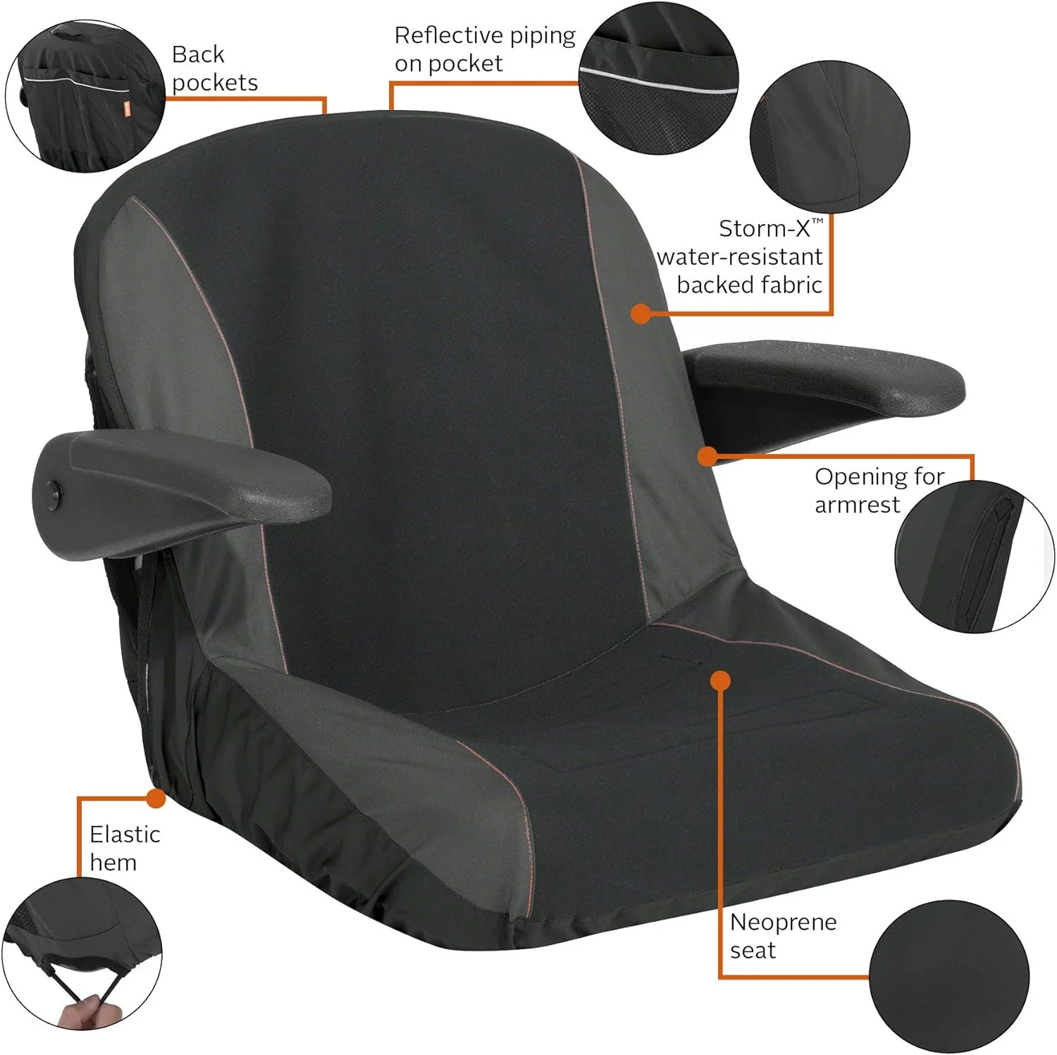 Classic Accessories Neoprene Paneled Tractor Seat Cover for Seats 17&s;&s; - 19&s;&s;H - Large