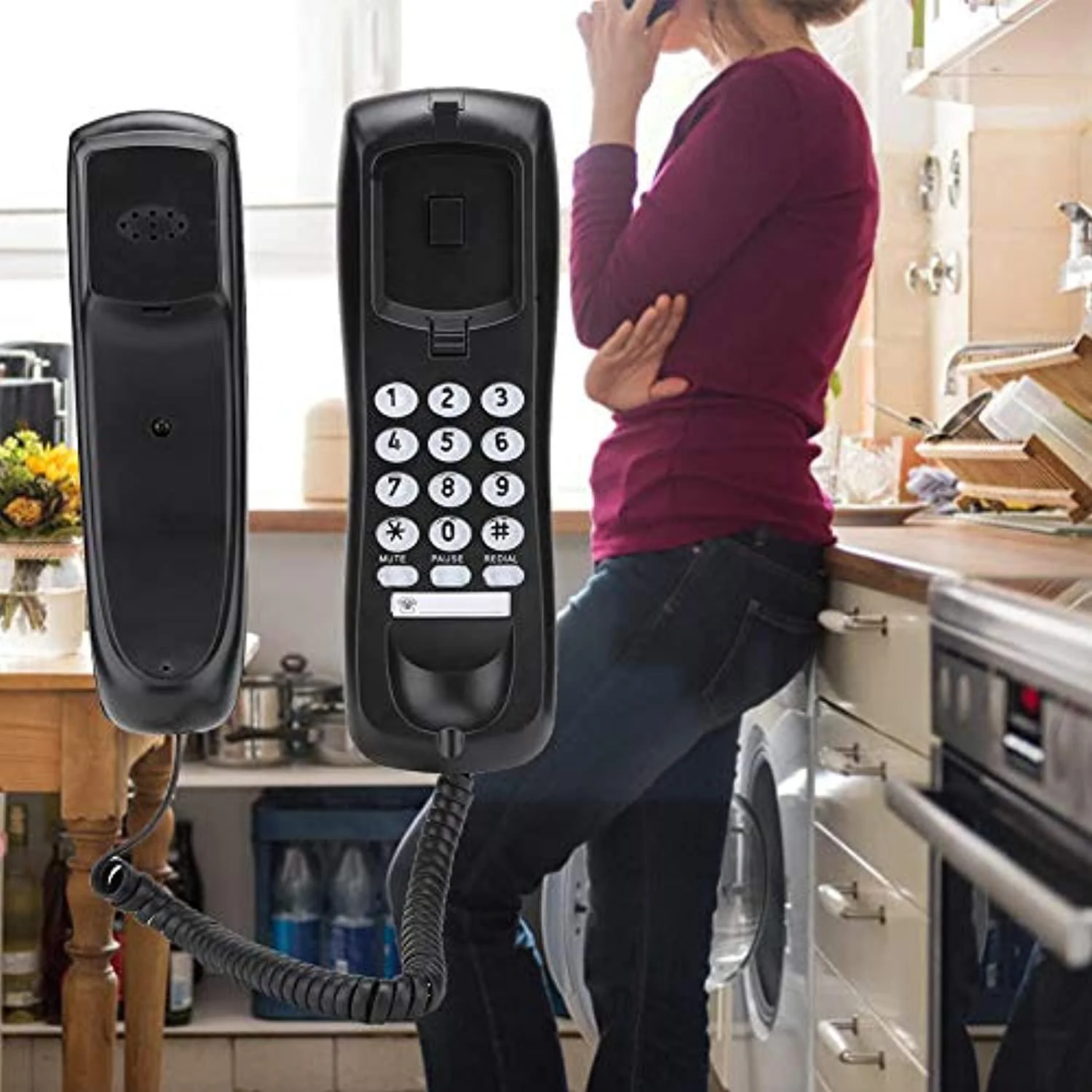 v bestlife wall-mountable corded telephone, kx-t628 no ac power required wired desktop wall phone for home/hotel/office - bla