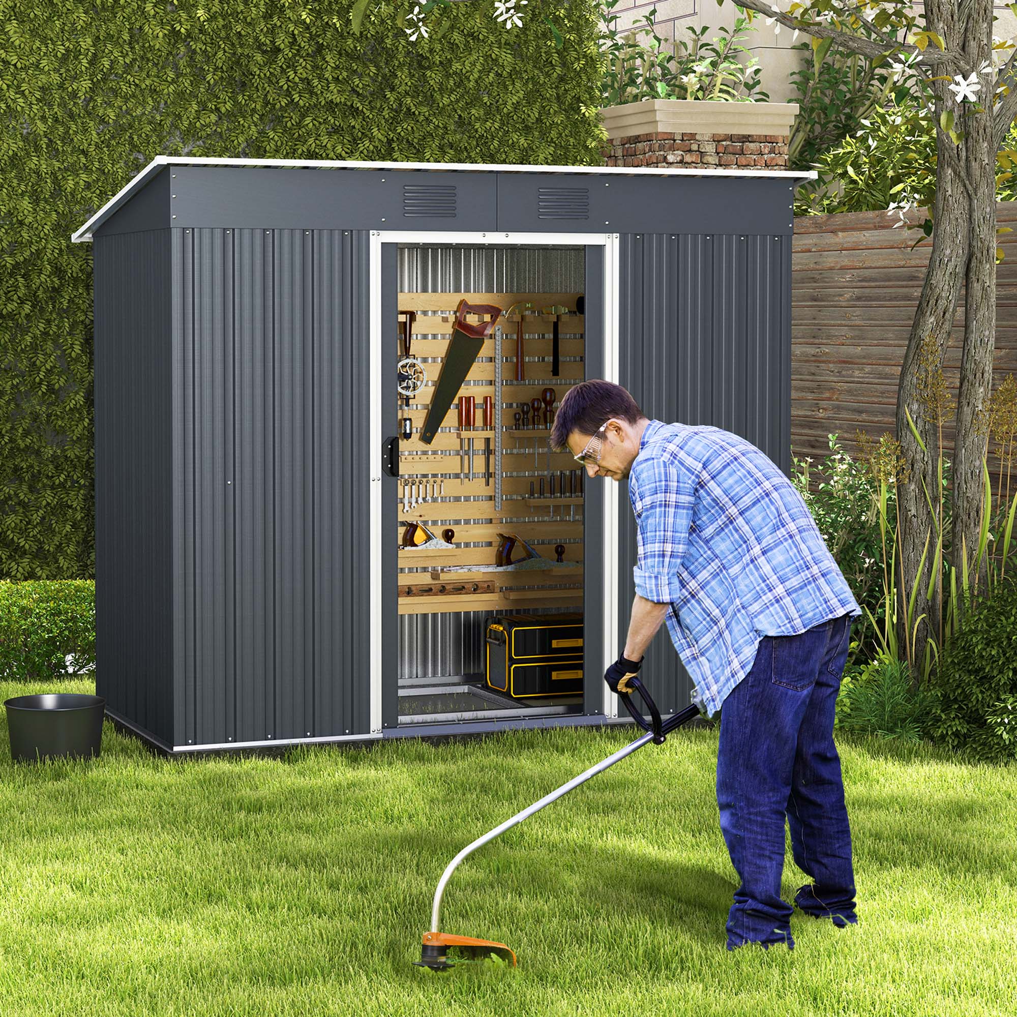 Costway 3.6&s; x 7.1&s; Outside Garden Storage Shed Tool House with Ground Foundation Frame
