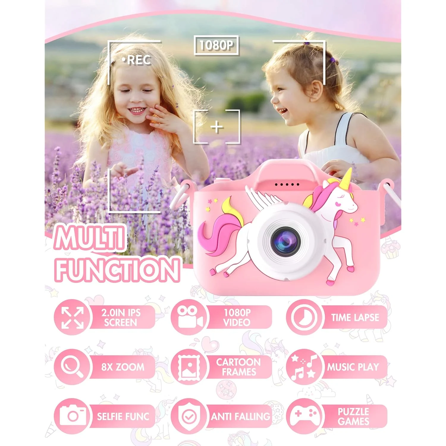 Great Choice Products Kids Selfie Camera For Girls, Christmas Unicorns Gifts For Girls Age 3-9, Hd Digital Camera For Toddler With Video, Portab