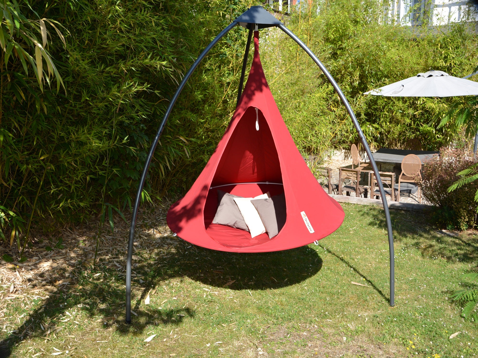 The Hamptons Collection 72” Red Two Person Hanging Cacoon Chair with Hanging Hardware