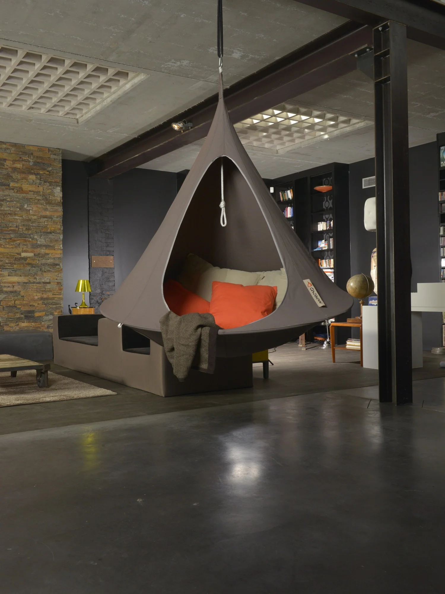 The Hamptons Collection 60” Brown Heavy Duty Hanging Cacoon Chair with Hanging Hardware