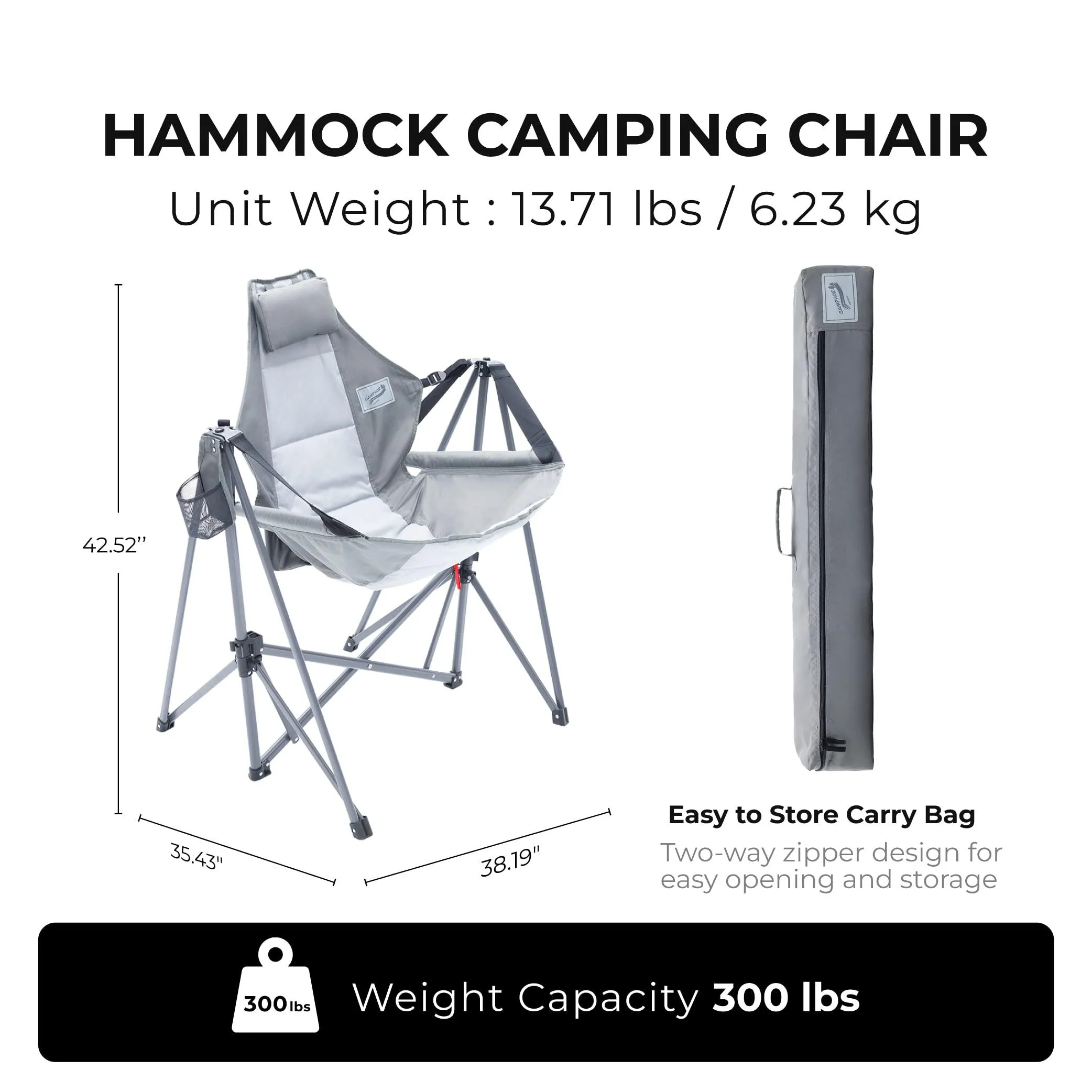 camphor designs portable swing hammock chair | foldable recliner rocking lounger with headrest and drink holder | outdoor &a; s