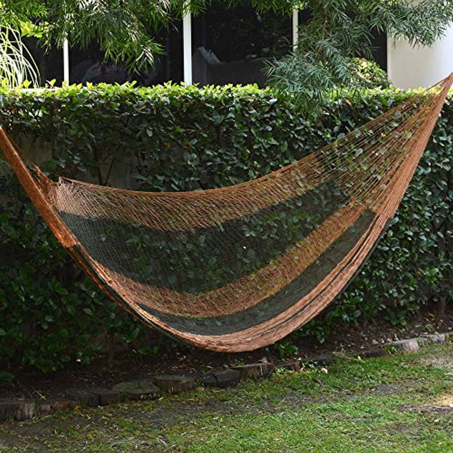 novica earthtone brown black hand woven nylon mayan 1 person rope hammock with hanging accessories, copper mountain&s; (single)