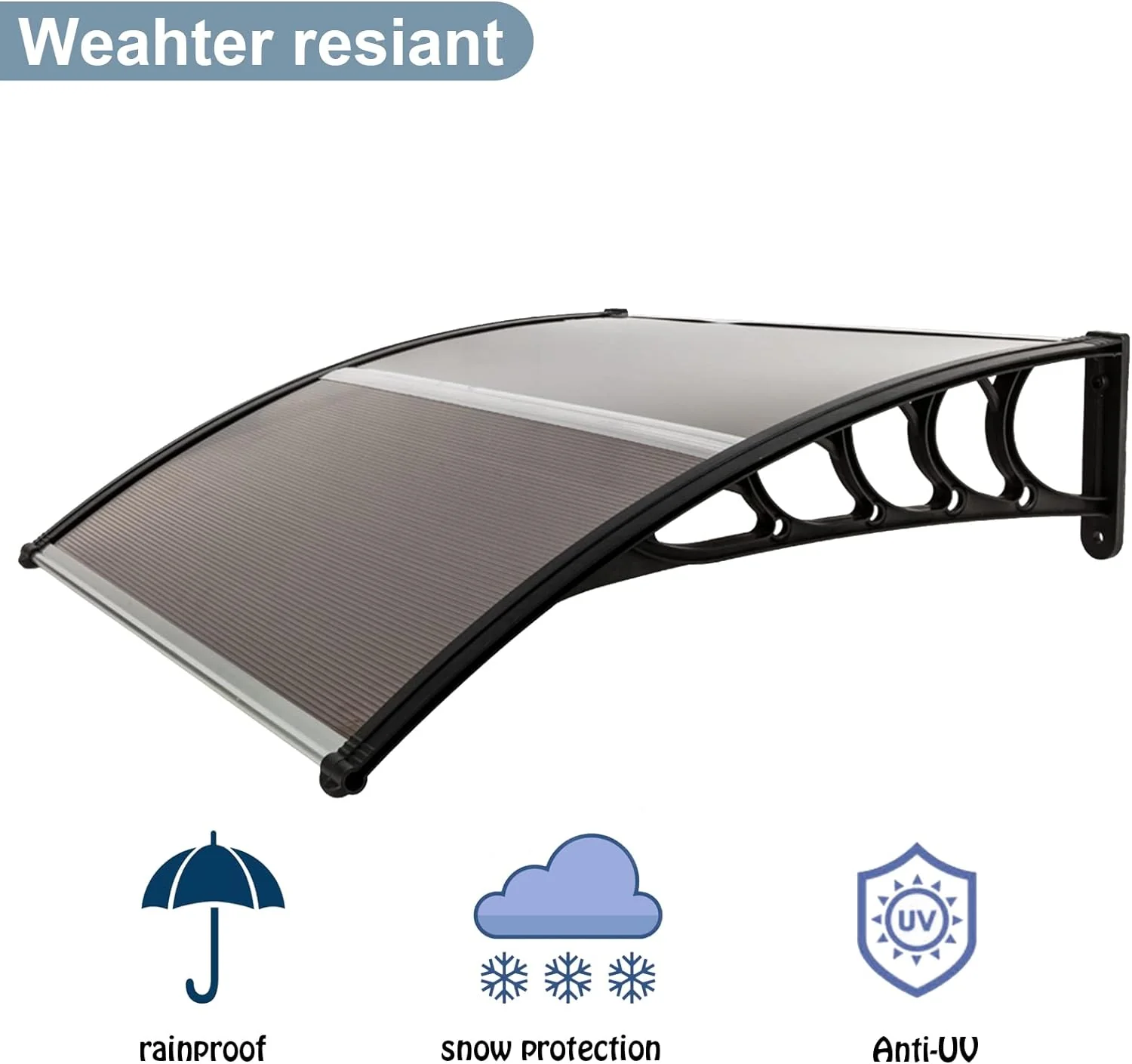 HomVent Door Awning, Polycarbonate Window Canopy Awnings, Porch Awning, Front Door Overhang Exterior Rain and Snow Shed Cover with Brac